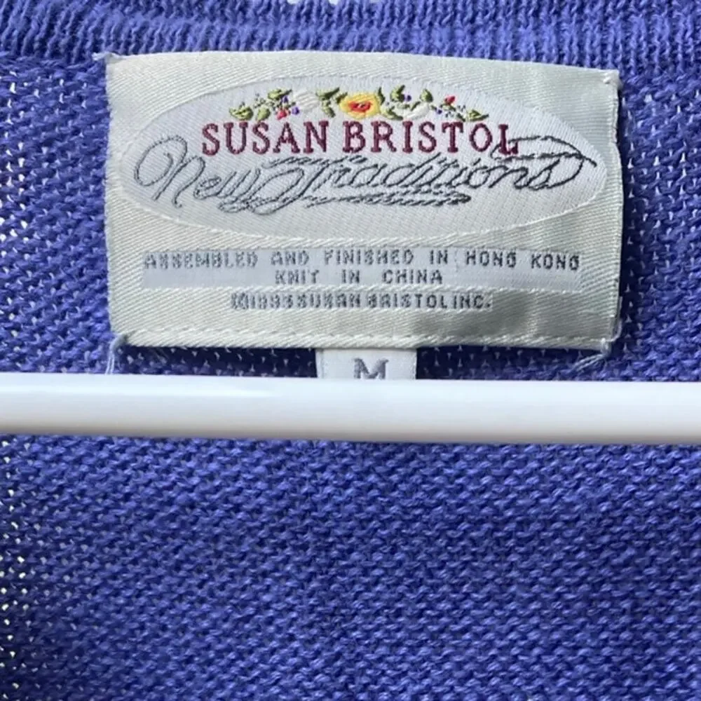 Susan Bristol-Vintage Granny Core Cottage Cornflower Blue Floral Sweater Vest- M